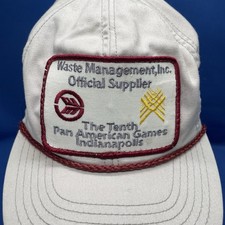 Vintage The Tenth Pan Am Games Patch Hat Waste Management Tan Roped Strapback