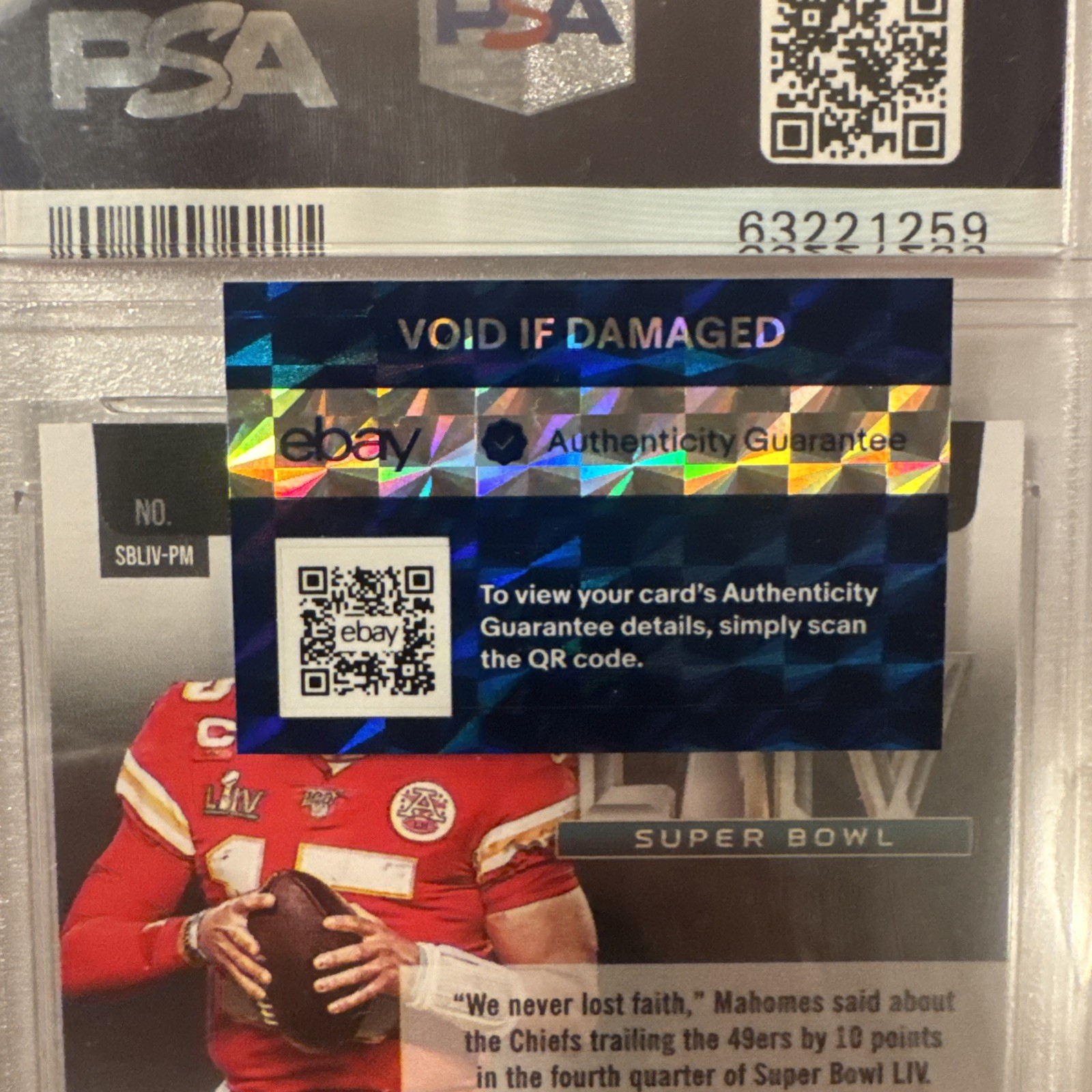 2020 National Treasures Patrick Mahomes Super Bowl Prizm On Card Auto PSA 9 SSP view 6
