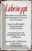 Blechschild 30X20 Cm Liebesrezept KüChe Kochen Essen Deko Geschenk Metall Schild