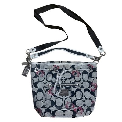 Coach Poppy Signature C Bucket Bag Women Black Silver Good Crossbody 18755
