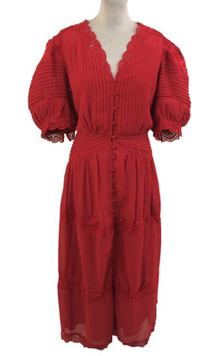 Monsoon Women's Dress Size 20 Red Chiffon Pintucks Lace Trim Fit & Flare New F1