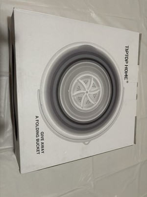 TIPTOP HOME Mini Washing Machine Electric Folding Bucket Portable White Gray