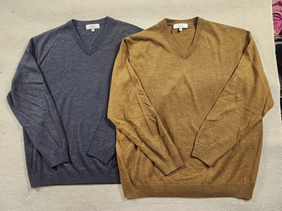 Turnbury 100% Extra Fine Merino Wool LOT OF 3 V Neck Sweater Mens XL Long Sleeve