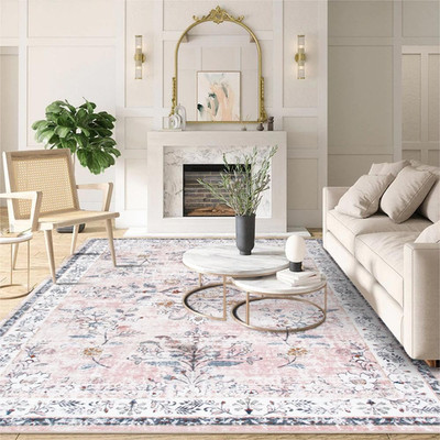 Washable 6X9 Pink Rugs for Bedroom, Soft Floral Area Rug for Girls Nursery Room,