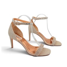 Badgley Mischka Sandal 9 Glam Gold Rhinestone Stiletto Heel Ankle Strap Dressy