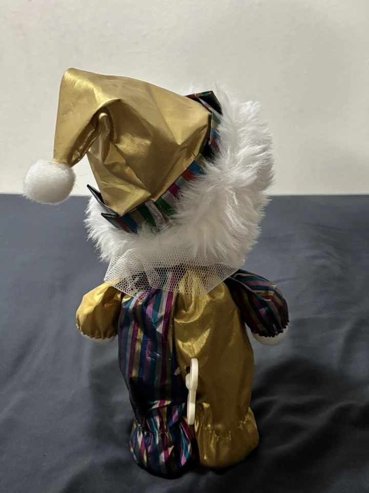 Boneca palhaço vintage musical ouro com listras com cabeça em movimento - Imagem 2 de 4