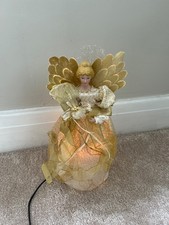 Vintage beleuchteter Glasfaser Engel Christbaumspitze Gold Kleid Weihnachtsdeko