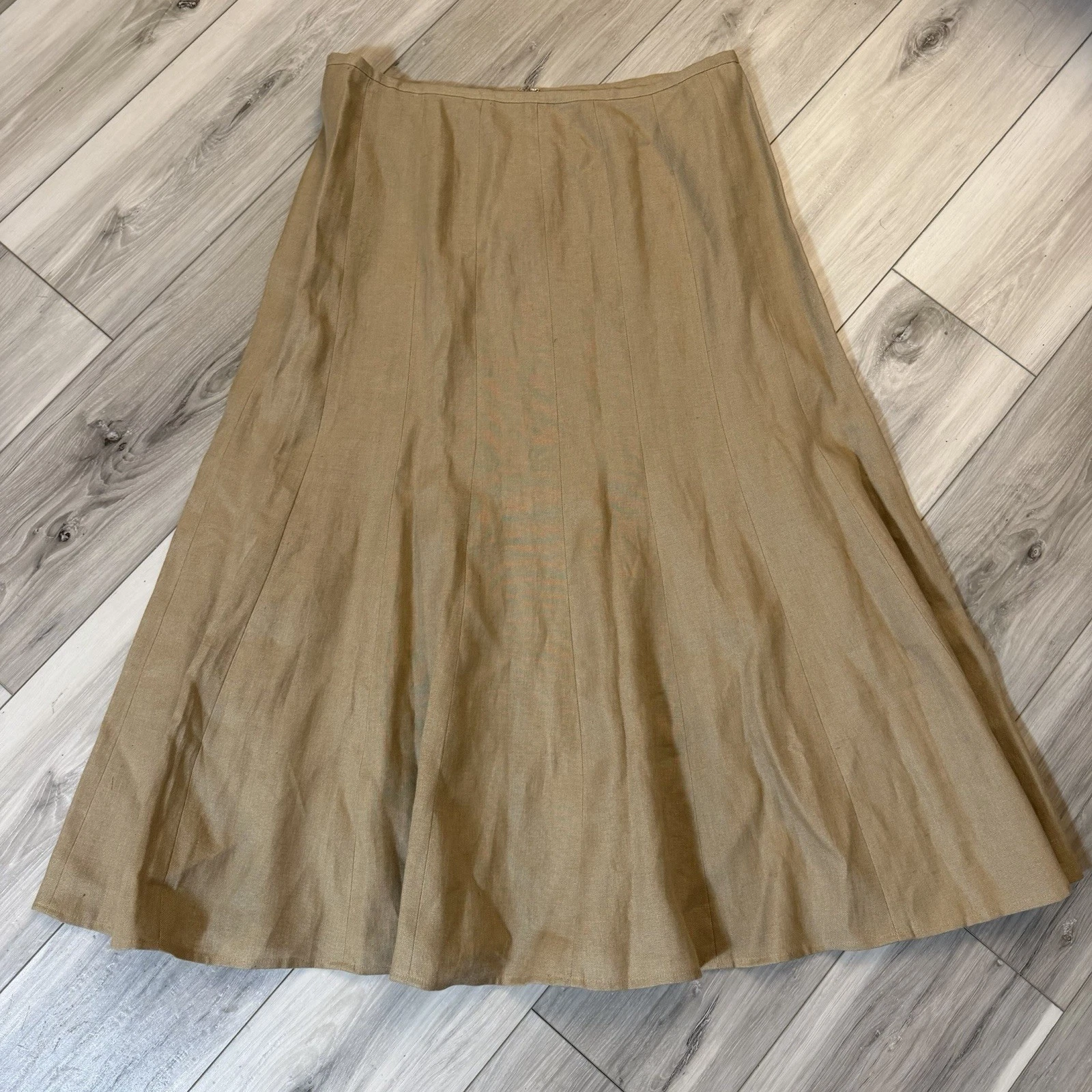 VTG Talbots Irish Linen Midi Skirt Size 16 Camel Brown Minimalist Classic EUC