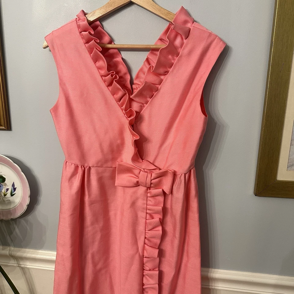 Vestido Barbie Vintage Harry Keiser Rosa MCM 50s 60s Pequeño Volantes Cóctel Vestido Foto 4 de 4