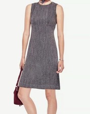 ANN TAYLOR Black & White Tweed Sleeveless Career Sheath Pencil Dress Sz 0