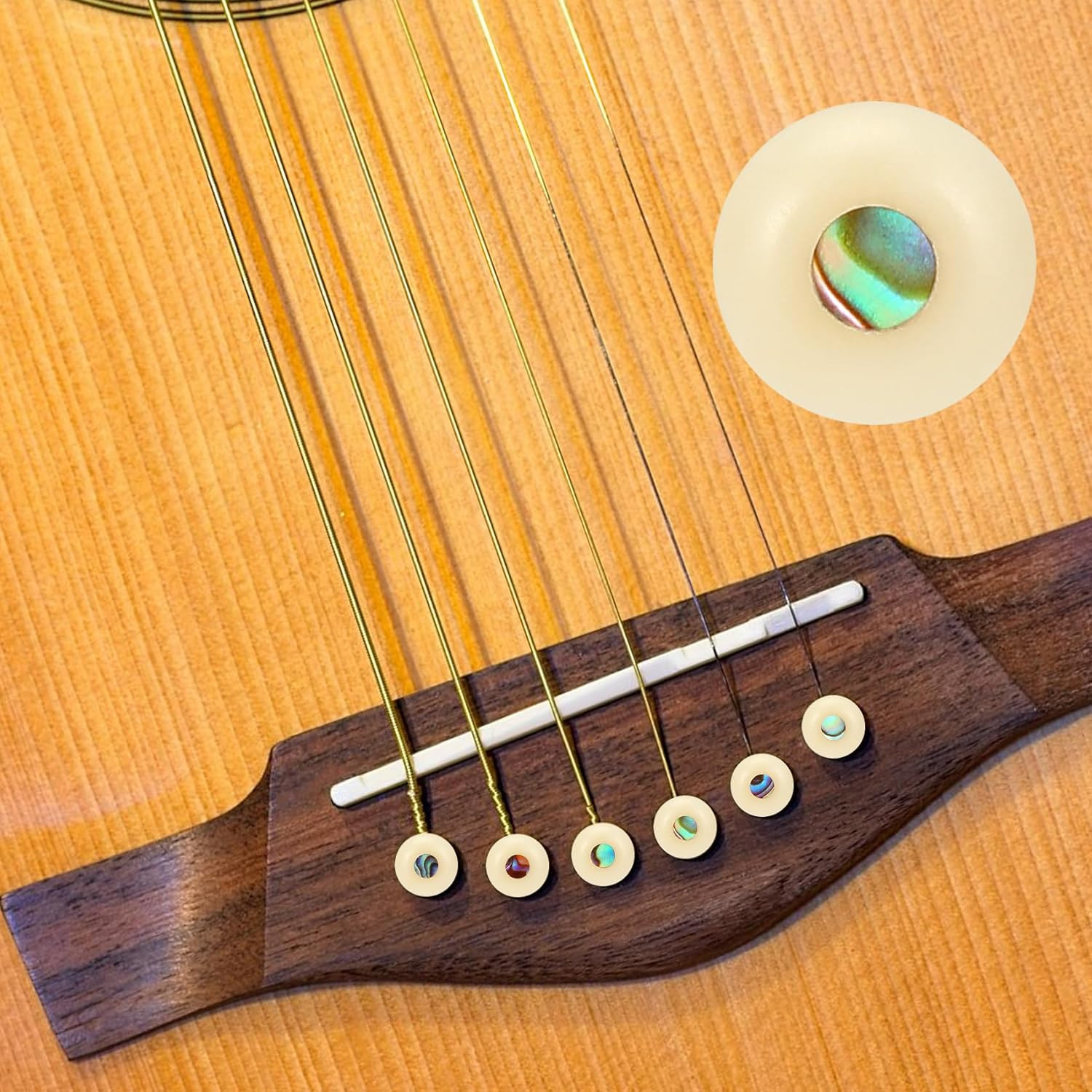 6 Pezzi Spille Ponte Osso Chitarra Non Sbiancate Colore Osso Naturale foto 4
