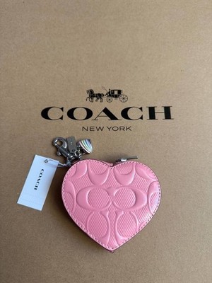 NWT COACH Heart Bag Charm With Patent Signature Leather