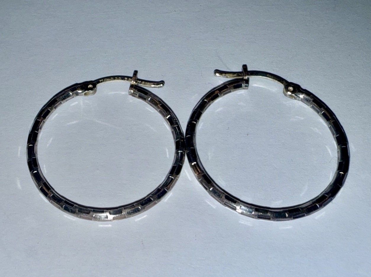 ESTATE Solid Sterling Silver Large Designer Hoop … - image 1