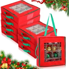 8 Pcs Christmas Ornament Storage Box with Dividers 13 x 13 x 3.15 Inches Red ...