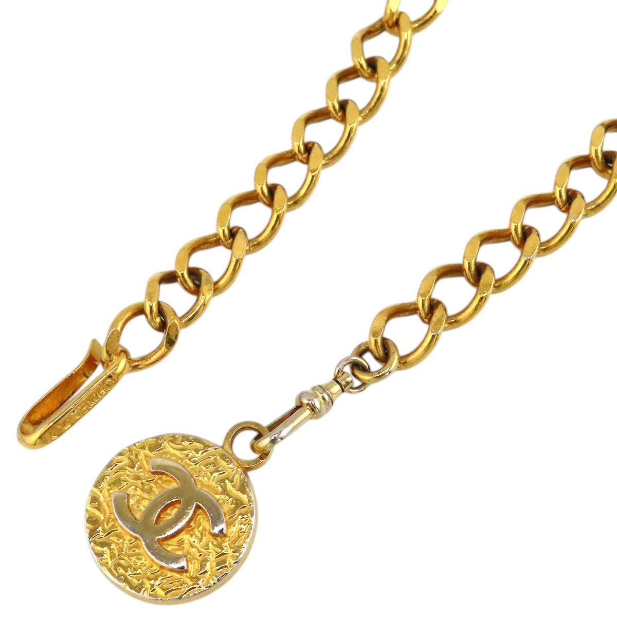 CHANEL CC Logo Chain Belt Gold Plated Metal Black Leather  display picture 1