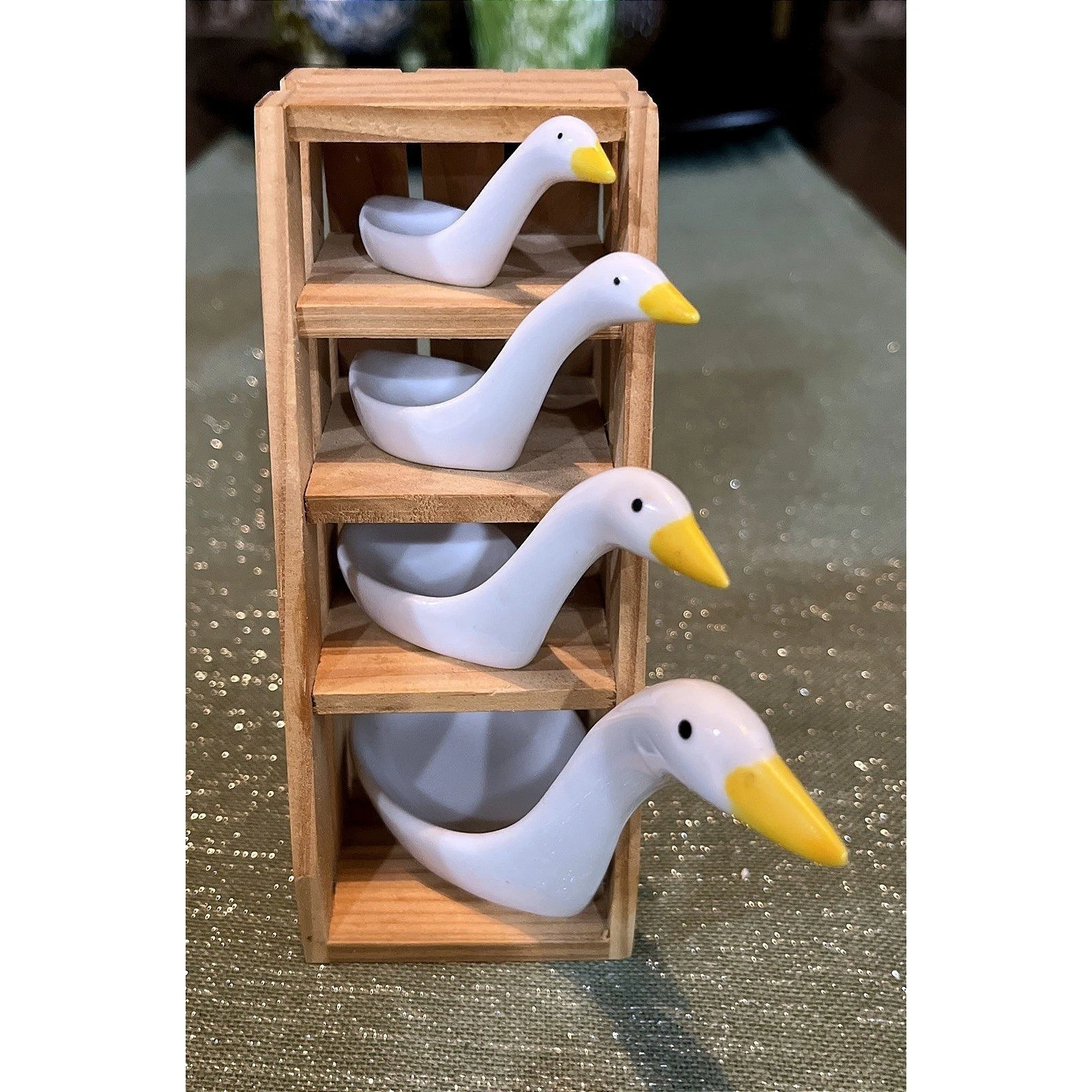Vintage Avon Products Ceramic Goose Duck Measuring Spoons w Wood Display Stand
Opens in a new window