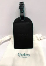 BRAND NEW TIEKS BY GAVRIELI MATTE BLACK LEATHER LUGGAGE TAG BLUE TRIM SHOES BAG