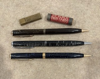 3 Parker Mechanical Pencils w/ 2 Lead Boxes filled Vintage Gold Black Blue work