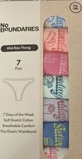 No Boundaries XXL Mid-Rise Thong Panties 7 Pair 7 Days Of The Week Pack