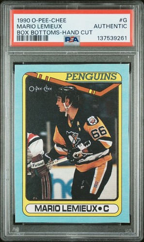 Mario Lemieux #G 1990 O-Pee-Chee Box Bottoms Hand Cut card