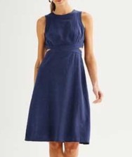 Dress XXL Navy Linen Blend Fit Flare Coastal Old Money Preppy Yacht Nautical