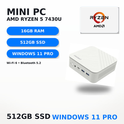 Mini PC AMD Ryzen 5 7430u | 16GB DDR4 RAM | 512GB SSD | Windows 11 Pro | WiFi 5 