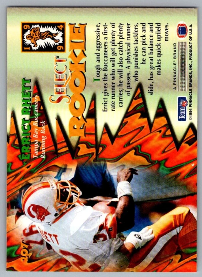 1994 Select Errict Rhett Rookie Tampa Bay Buccaneers #207 - Image 2 of 2