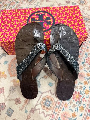 TORY BURCH Thora Snake Embossed Leather Flip Flop Sandals Sz 8
