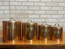 Vintage c1960s Nesting Kitchen Canister 5pc Set Copper Colored Retro Sugar Coffe