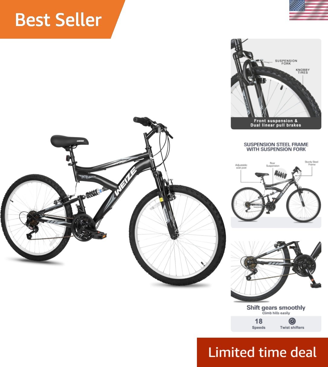 Kids Mountain Bike, 20 24 inch Kids' Bicycles for 6-14  Old Boys Girls with D...
