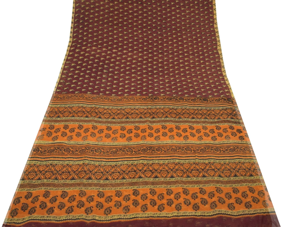 Sushila Vintage Scrap Saree 100%Pure Georgette Printed Paisley Sari Craft Fabric - Image 2 of 4