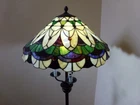Vintage 2005 Tiffany Style Stained Glass Metal Floor Standing Lamp 61"H