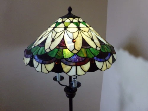 Vintage 2005 Tiffany Style Stained Glass Metal Floor Standing Lamp 61"H