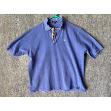 Burberry London Mens XL Blue Cotton Polo Shirt Nova Check Placket Made in UK