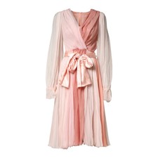 DOLCE & GABBANA Dress Pink Silk Tulle Long Sleeve V-neck IT38/US4/XS RRP 4130usd