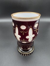 Biedermeier Glas Ranftbecher rubinrot / Goldüberfang handgeschliffen Böhmen