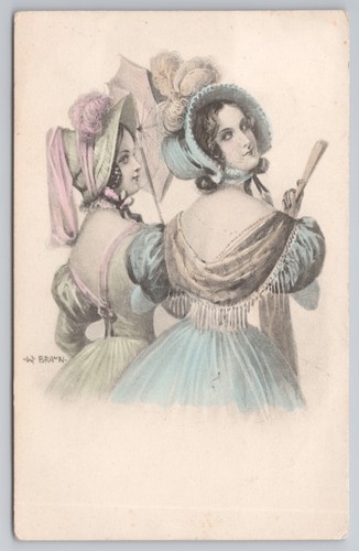 Glamour Art Damen Hauben Fächer W Braun Ostern 1912 Gand Cancel