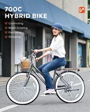 700c 28" Women Hybrid Bicycle 7-Speed Drivetrain Wheel City Bicycle Cruiser Bike