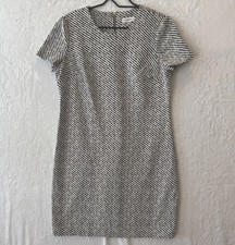 Calvin Klein Womens Sheath Dress Stretch Short Sleeve Black White Size 12