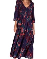 NWT Natural Life Tiered Smocked Purple Floral Dress Womens Large Boho Peasant