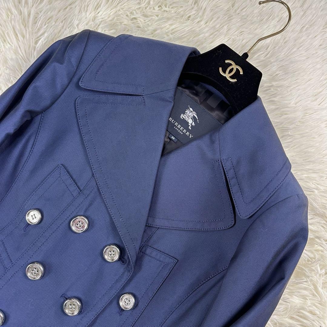 Burberry London Trench Coat Mega Nova Check Cotton Nylon Navy Size M Women thumbnail 18