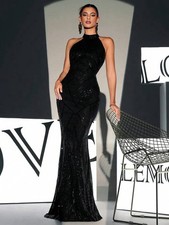 Shein L Sparkly Black Sequin Trumpet/Mermaid High Neck Formal Dresses