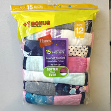 Hanes Girls Tagless Breathable Cotton Brief Underwear Multicolor Size 12 15pk