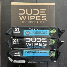 Case of Dude Wipes fragrance free 12 packages in box with 48 wipes each.