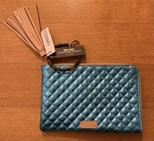 Consuela wristlet pouch turquoise quilted metallic version with ring New Retired