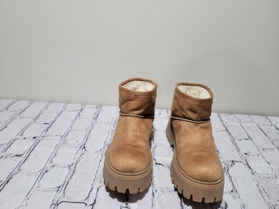 Dolce Vita-Lonny Boot Women, Size 7 Tan Chunky Platform Heel, Sherpa Lining