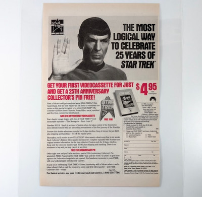 Star Trek 25th Anniversary 1991 Laminated Ad Spock VHS Offer Retro Collectible