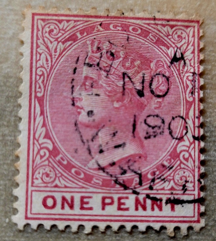 Lagos Scott #7 1p Lilac Perf.14 Used Good Stamp RARE 
