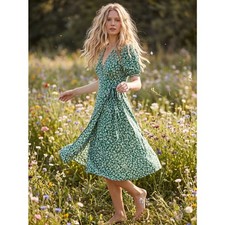 Anthropologie Faithfull The Brand Farah Midi Dress Green Ditsy Floral Size 10