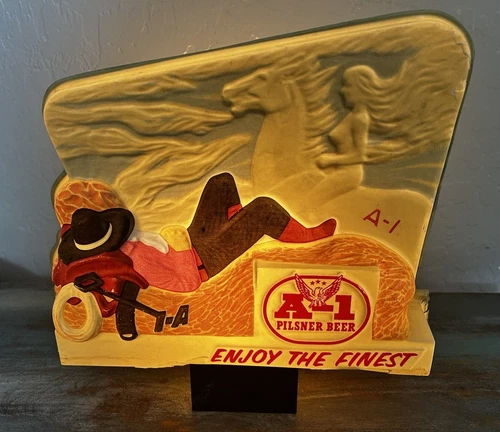 Rare Vintage A-1 Beer Lighted Cash Register Display Sign Lon Megargee Cowboy Art